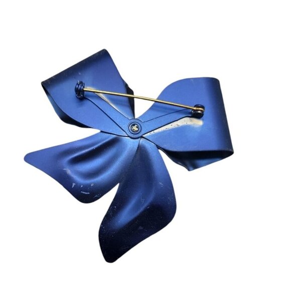 Blue Bow Brooch Enamel Velvet Look Tied Ribbon Pin Christmas Holiday Jewelry - Picture 6 of 7